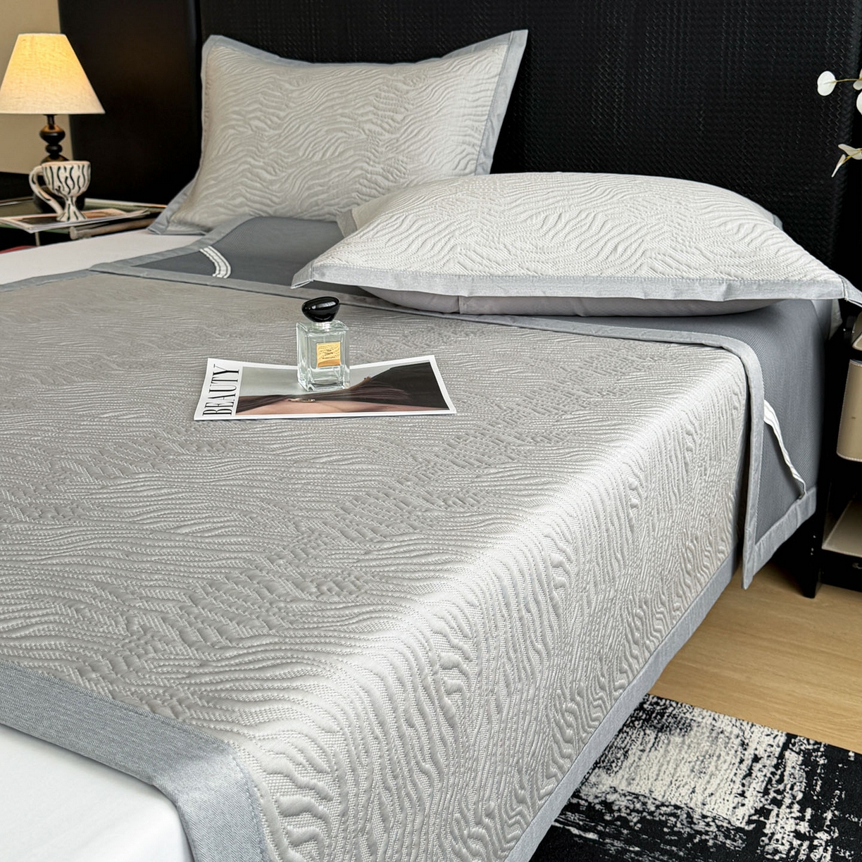 91家纺网 家纺一手货源 找家纺 倾慕家纺 2026新款立体提花冰豆豆凉席 山丘灰