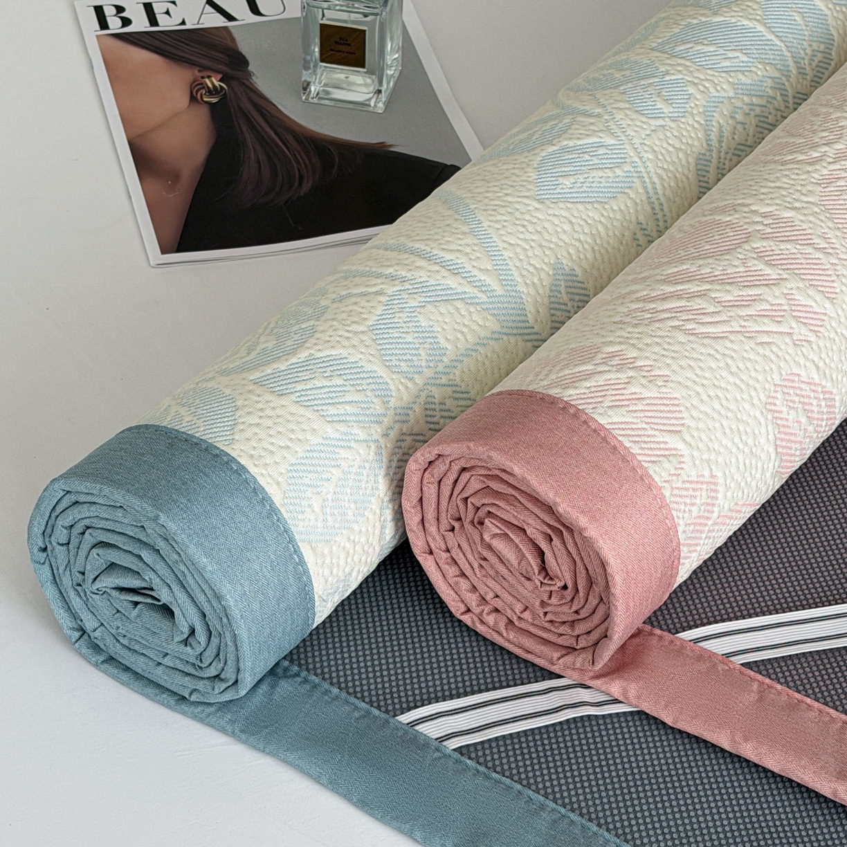 91家纺网 家纺一手货源 找家纺 倾慕家纺 2026新款立体提花冰豆豆凉席 组合