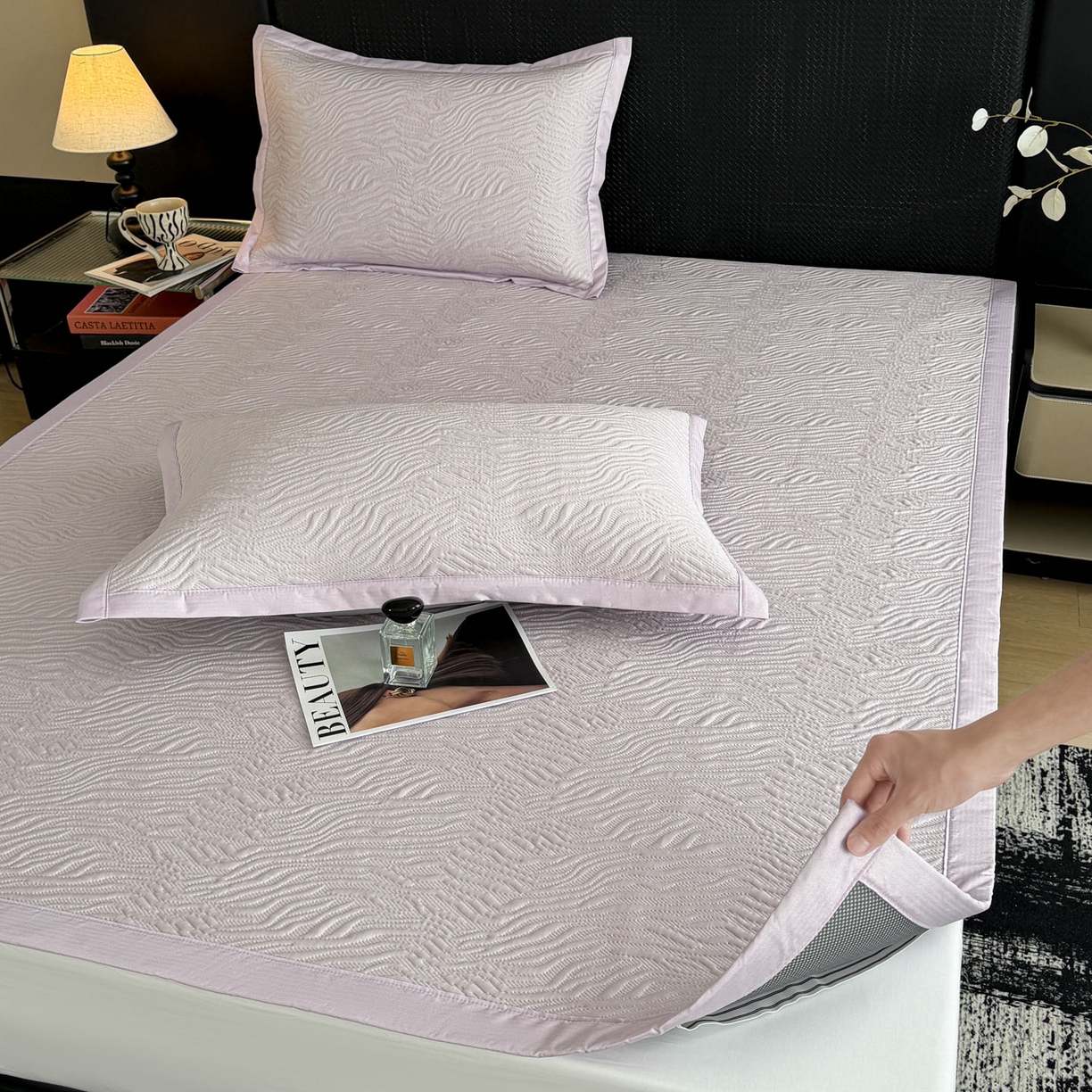 91家纺网 家纺一手货源 找家纺 倾慕家纺 2026新款立体提花冰豆豆凉席 山丘紫