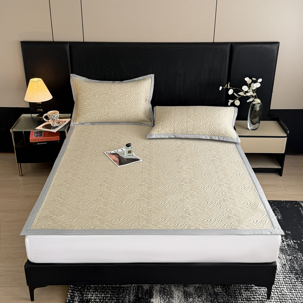 91家纺网 家纺一手货源 找家纺 倾慕家纺 2026新款立体提花冰豆豆凉席 山丘香槟