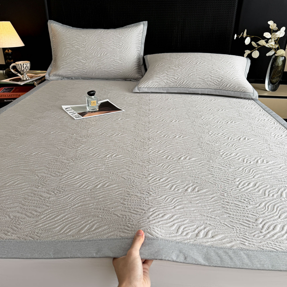 倾慕家纺 2026新款立体提花冰豆豆凉席 山丘灰