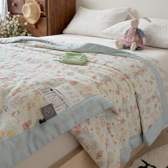 91家纺网 家纺一手货源 找家纺 暖生活 2026新款A类母婴级全棉双层纱夏被 云朵城堡