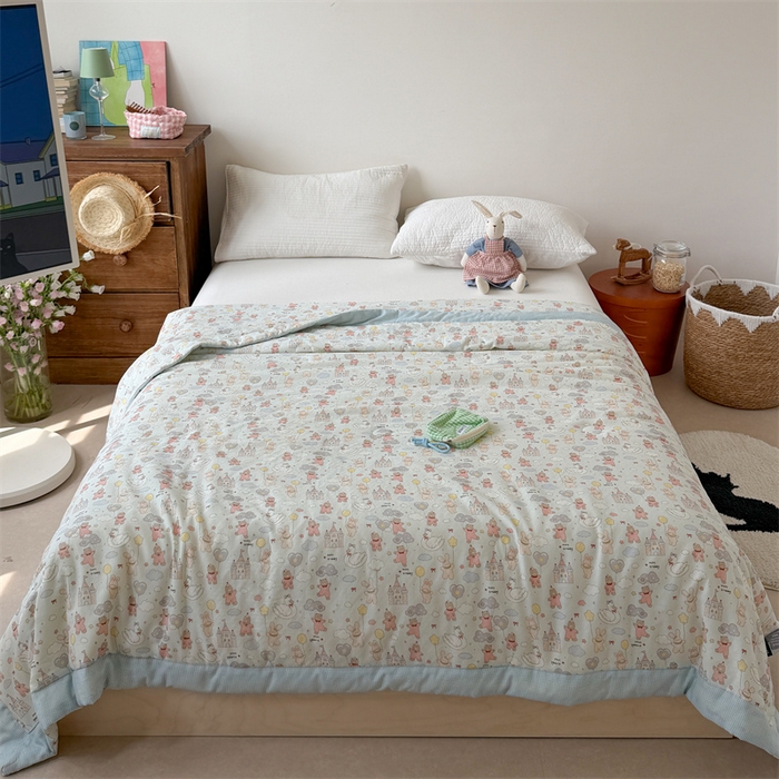 91家纺网 家纺一手货源 找家纺 暖生活 2026新款A类母婴级全棉双层纱夏被 云朵城堡