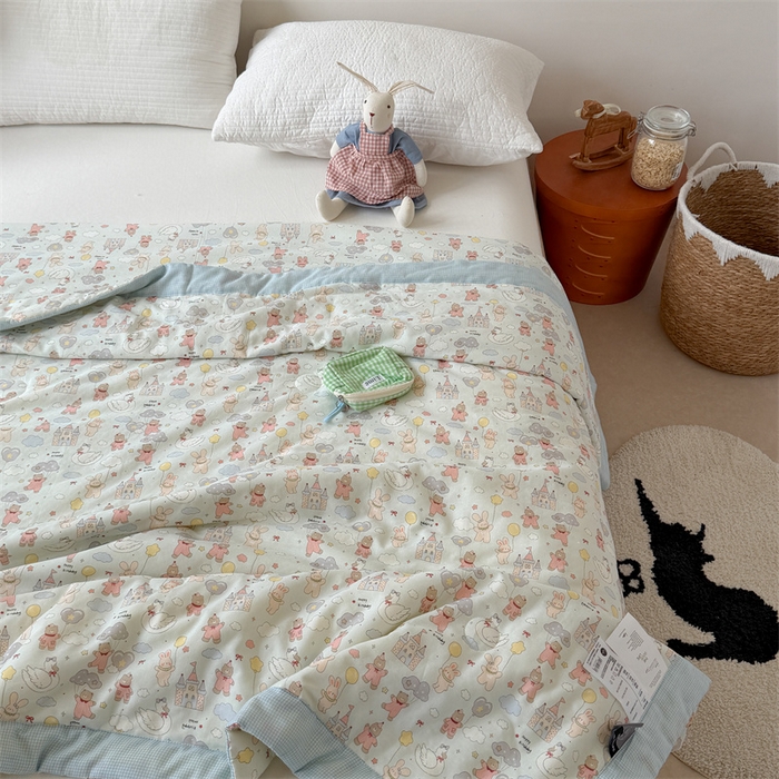 91家纺网 家纺一手货源 找家纺 暖生活 2026新款A类母婴级全棉双层纱夏被 云朵城堡