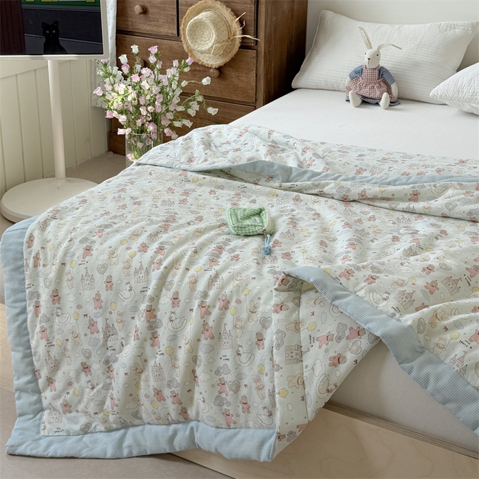 91家纺网 家纺一手货源 找家纺 暖生活 2026新款A类母婴级全棉双层纱夏被 云朵城堡