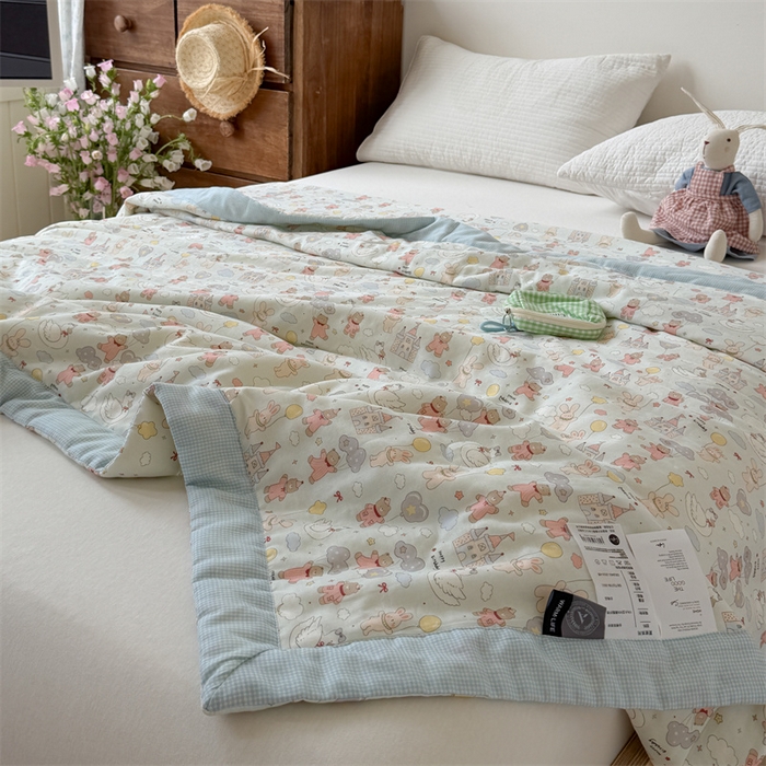 91家纺网 家纺一手货源 找家纺 暖生活 2026新款A类母婴级全棉双层纱夏被 云朵城堡