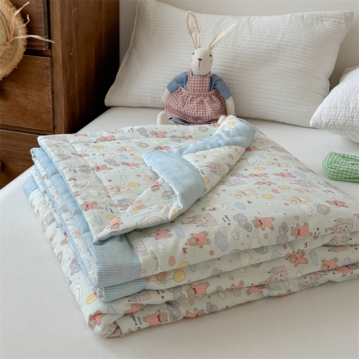 91家纺网 家纺一手货源 找家纺 暖生活 2026新款A类母婴级全棉双层纱夏被 云朵城堡