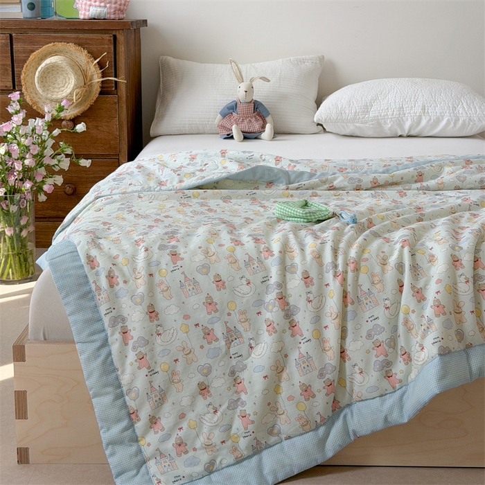 91家纺网 家纺一手货源 找家纺 暖生活 2026新款A类母婴级全棉双层纱夏被 云朵城堡