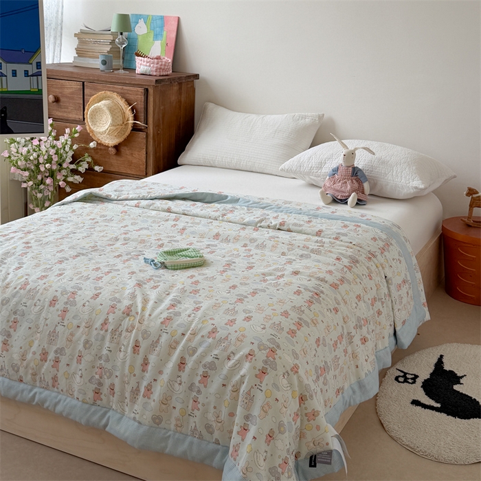 91家纺网 家纺一手货源 找家纺 暖生活 2026新款A类母婴级全棉双层纱夏被 云朵城堡