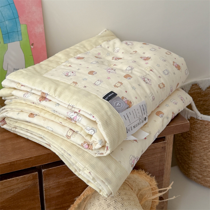 91家纺网 家纺一手货源 找家纺 暖生活 2026新款A类母婴级全棉双层纱夏被 奶黄甜猫