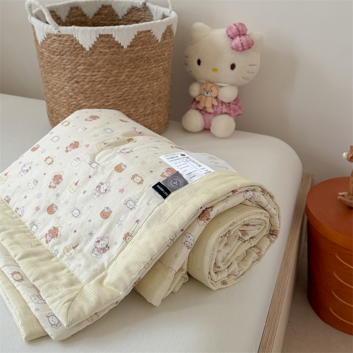 91家纺网 家纺一手货源 找家纺 暖生活 2026新款A类母婴级全棉双层纱夏被 奶黄甜猫