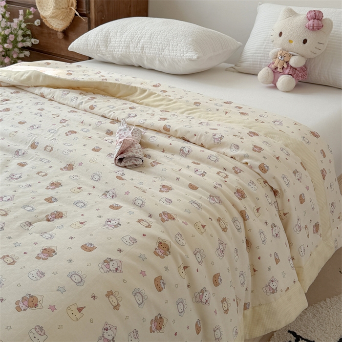 91家纺网 家纺一手货源 找家纺 暖生活 2026新款A类母婴级全棉双层纱夏被 奶黄甜猫