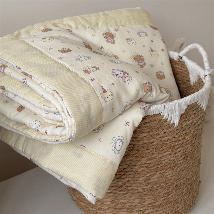暖生活 2026新款A类母婴级全棉双层纱夏被 奶黄甜猫
