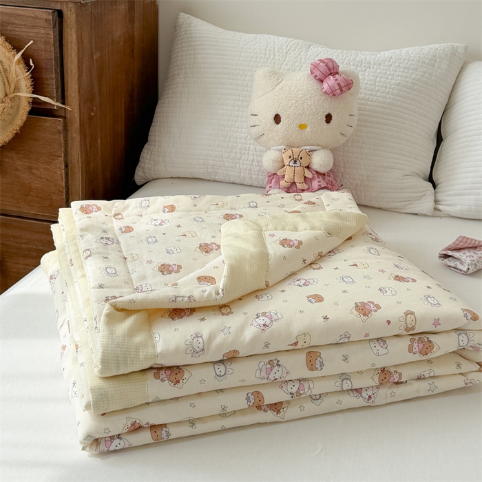 91家纺网 家纺一手货源 找家纺 暖生活 2026新款A类母婴级全棉双层纱夏被 奶黄甜猫