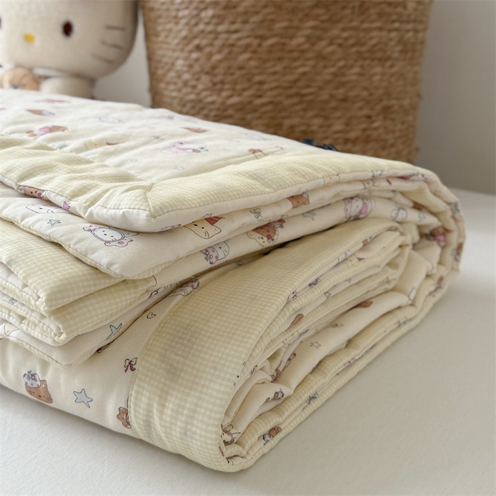 91家纺网 家纺一手货源 找家纺 暖生活 2026新款A类母婴级全棉双层纱夏被 奶黄甜猫