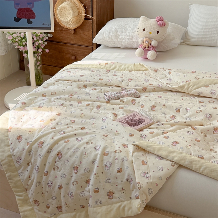 91家纺网 家纺一手货源 找家纺 暖生活 2026新款A类母婴级全棉双层纱夏被 奶黄甜猫