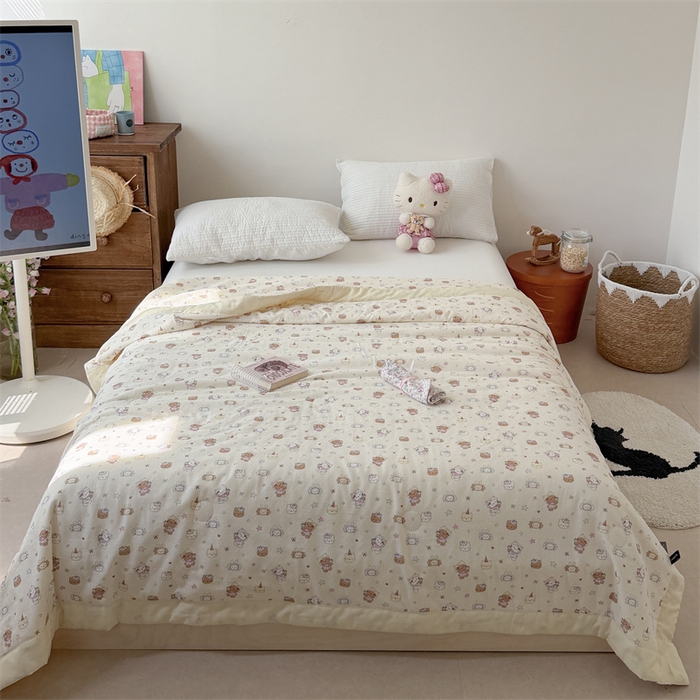 91家纺网 家纺一手货源 找家纺 暖生活 2026新款A类母婴级全棉双层纱夏被 奶黄甜猫