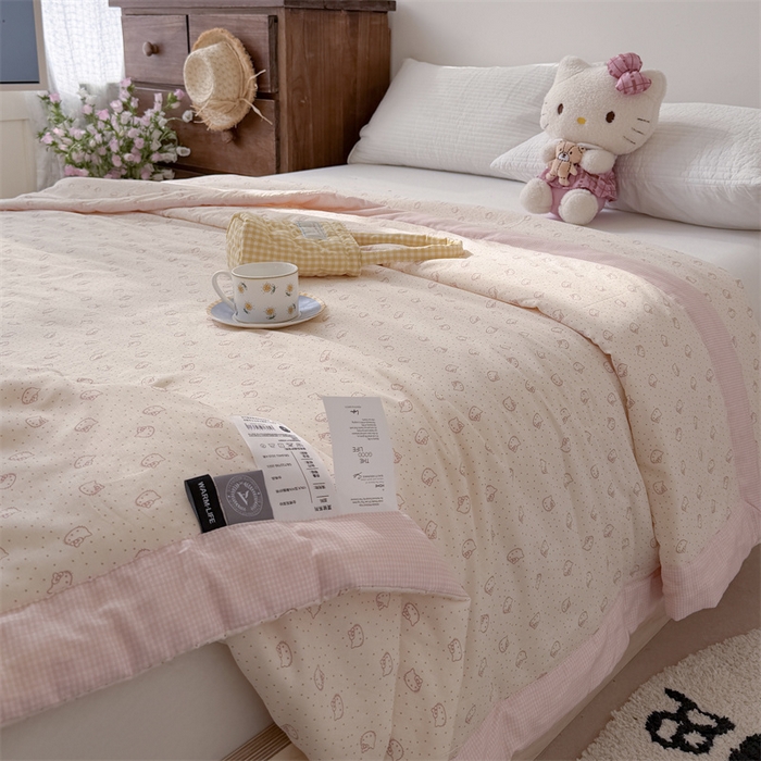 91家纺网 家纺一手货源 找家纺 暖生活 2026新款A类母婴级全棉双层纱夏被 波点凯蒂