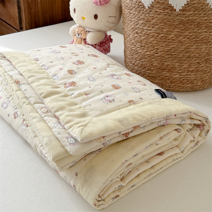 91家纺网 家纺一手货源 找家纺 暖生活 2026新款A类母婴级全棉双层纱夏被 奶黄甜猫