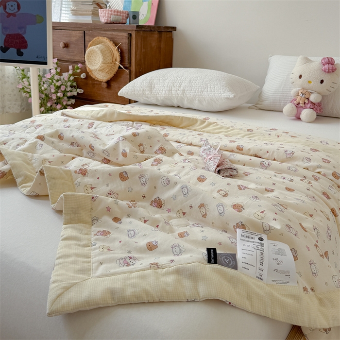 91家纺网 家纺一手货源 找家纺 暖生活 2026新款A类母婴级全棉双层纱夏被 奶黄甜猫