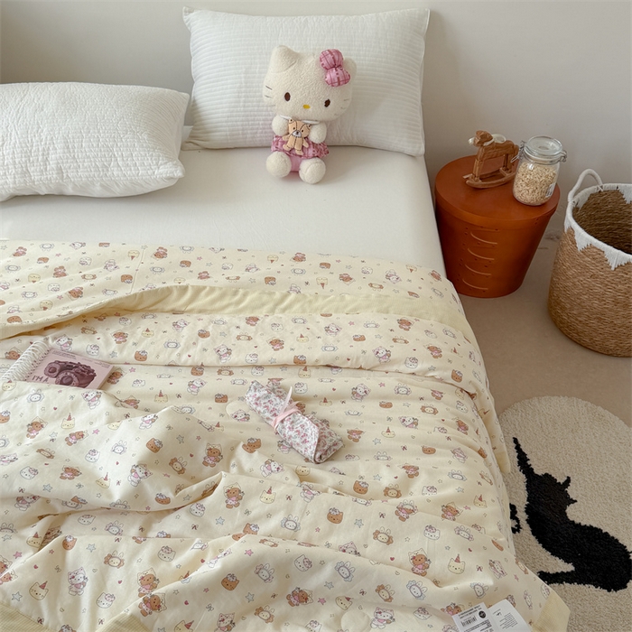 91家纺网 家纺一手货源 找家纺 暖生活 2026新款A类母婴级全棉双层纱夏被 奶黄甜猫