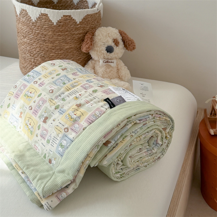 91家纺网 家纺一手货源 找家纺 暖生活 2026新款A类母婴级全棉双层纱夏被 青柠萌宠