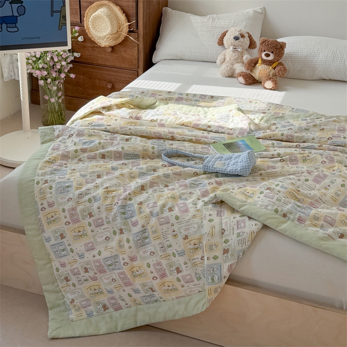 91家纺网 家纺一手货源 找家纺 暖生活 2026新款A类母婴级全棉双层纱夏被 青柠萌宠