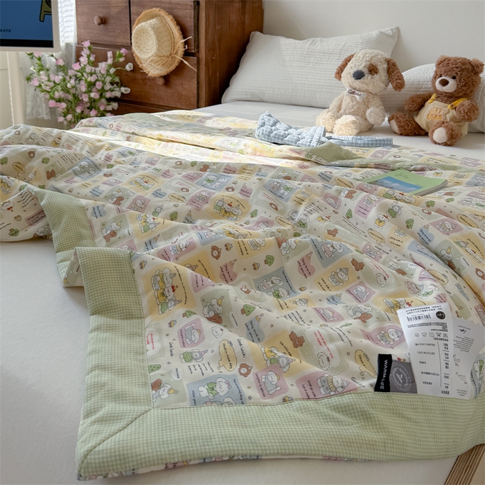 91家纺网 家纺一手货源 找家纺 暖生活 2026新款A类母婴级全棉双层纱夏被 青柠萌宠