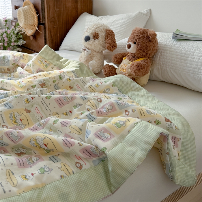 91家纺网 家纺一手货源 找家纺 暖生活 2026新款A类母婴级全棉双层纱夏被 青柠萌宠