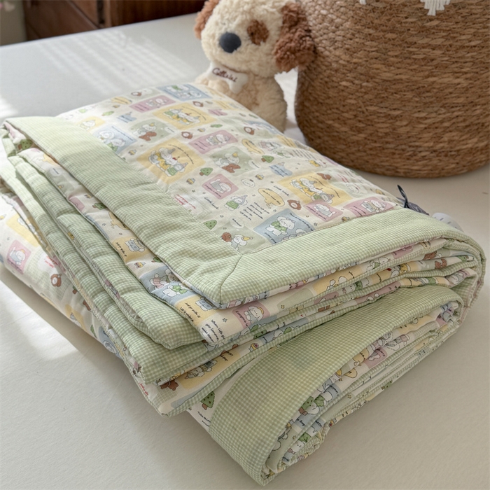 91家纺网 家纺一手货源 找家纺 暖生活 2026新款A类母婴级全棉双层纱夏被 青柠萌宠