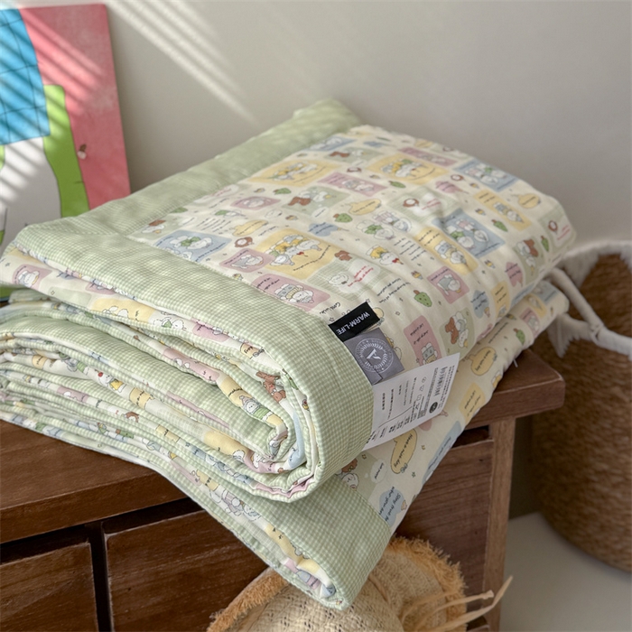 91家纺网 家纺一手货源 找家纺 暖生活 2026新款A类母婴级全棉双层纱夏被 青柠萌宠