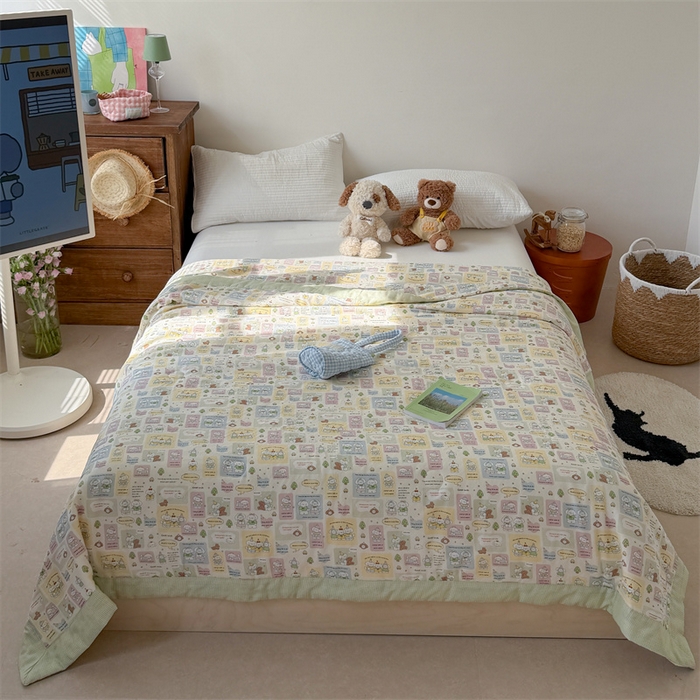 91家纺网 家纺一手货源 找家纺 暖生活 2026新款A类母婴级全棉双层纱夏被 青柠萌宠