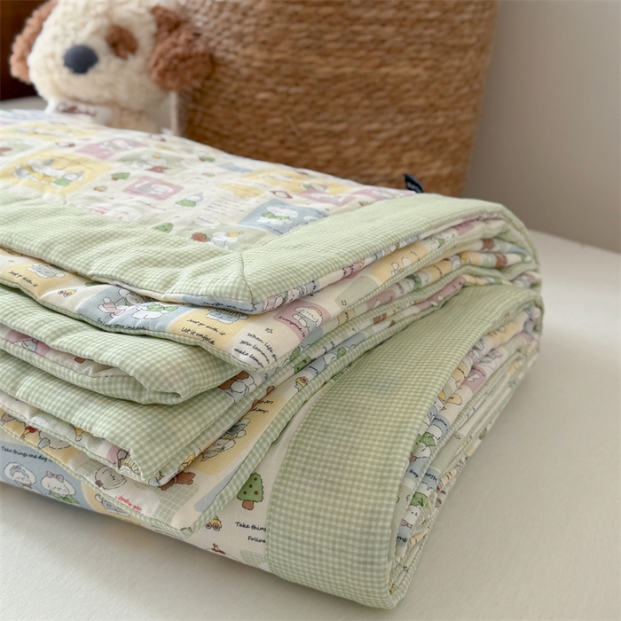 91家纺网 家纺一手货源 找家纺 暖生活 2026新款A类母婴级全棉双层纱夏被 青柠萌宠