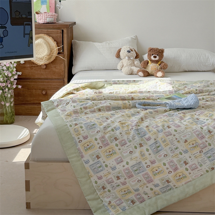 91家纺网 家纺一手货源 找家纺 暖生活 2026新款A类母婴级全棉双层纱夏被 青柠萌宠