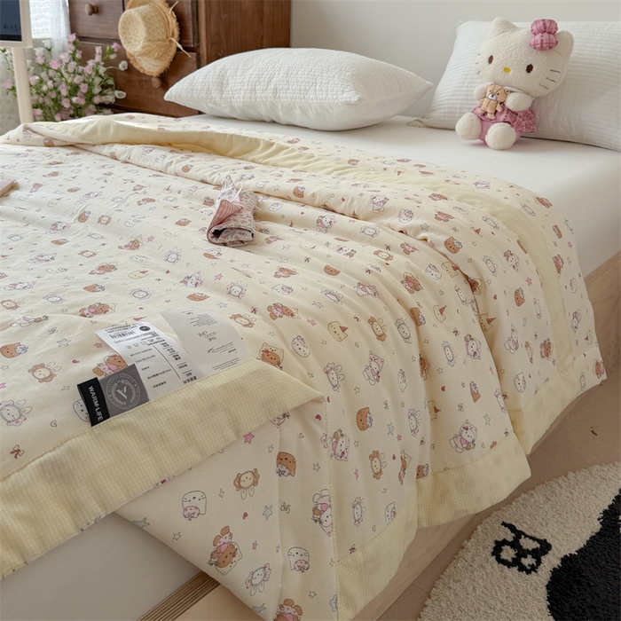 91家纺网 家纺一手货源 找家纺 暖生活 2026新款A类母婴级全棉双层纱夏被 奶黄甜猫