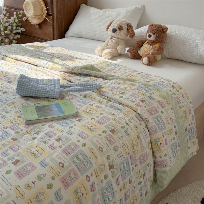 91家纺网 家纺一手货源 找家纺 暖生活 2026新款A类母婴级全棉双层纱夏被 青柠萌宠