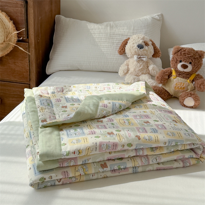 91家纺网 家纺一手货源 找家纺 暖生活 2026新款A类母婴级全棉双层纱夏被 青柠萌宠