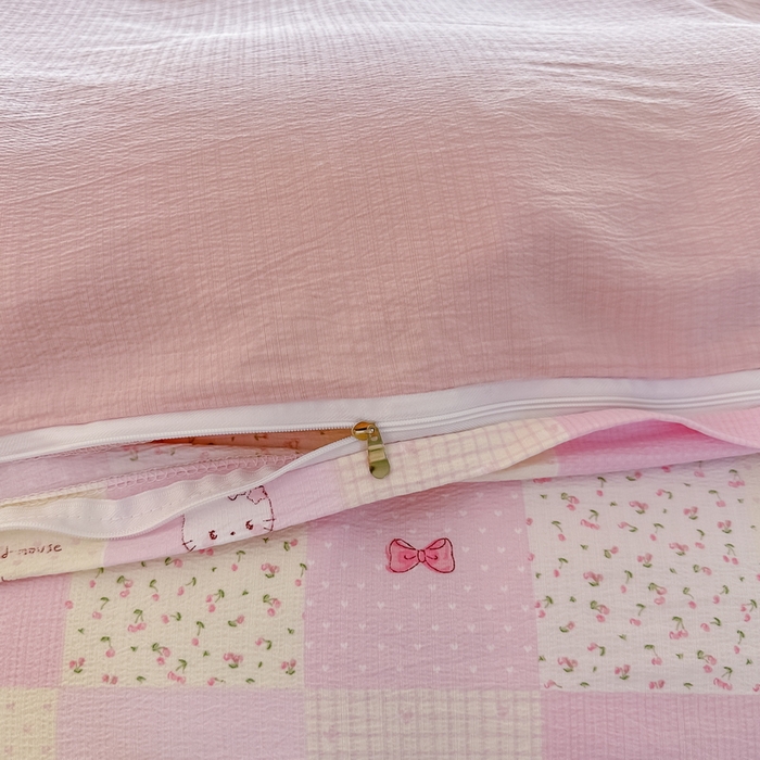 91家纺网 家纺一手货源 找家纺 侯先生家纺新款直播爆款云感双层纱皱皱纱四件套小清新水洗棉床笠 粉布布