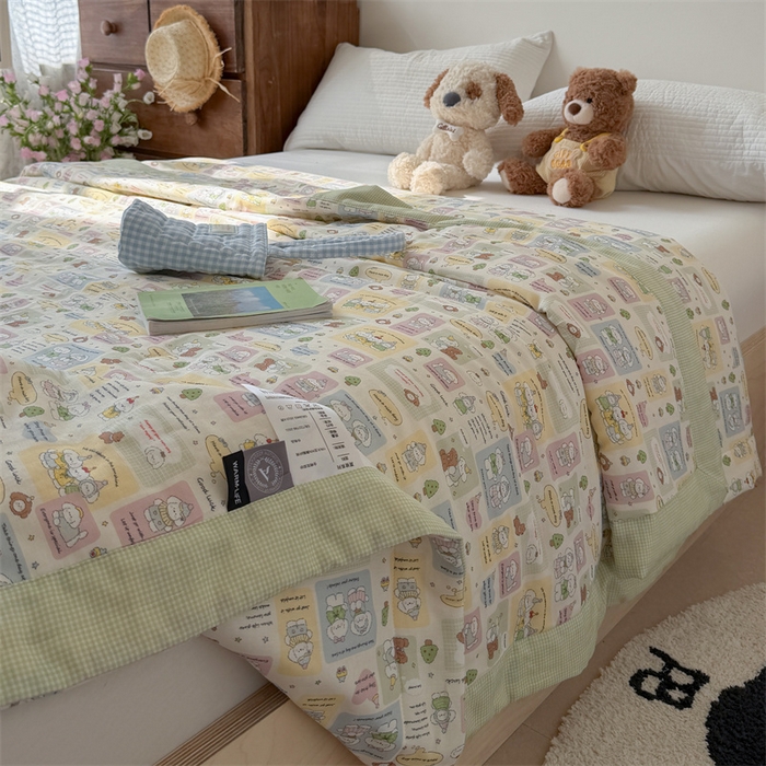 91家纺网 家纺一手货源 找家纺 暖生活 2026新款A类母婴级全棉双层纱夏被 青柠萌宠