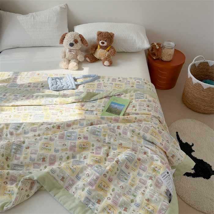 91家纺网 家纺一手货源 找家纺 暖生活 2026新款A类母婴级全棉双层纱夏被 青柠萌宠