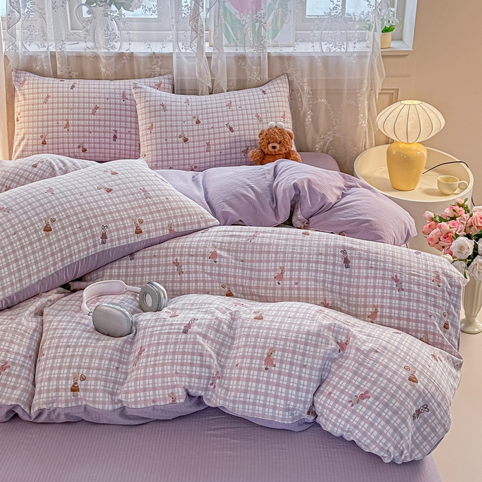 91家纺网 家纺一手货源 找家纺 侯先生家纺新款直播爆款云感双层纱皱皱纱四件套小清新水洗棉床笠 格兔入画