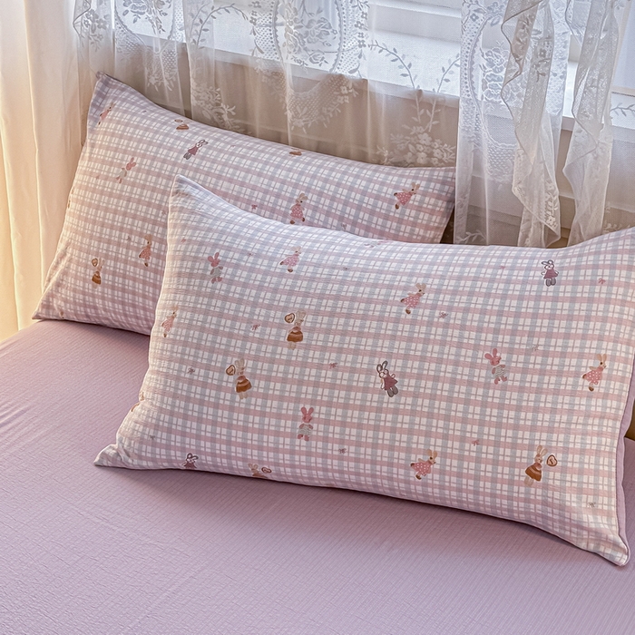 91家纺网 家纺一手货源 找家纺 侯先生家纺新款直播爆款云感双层纱皱皱纱四件套小清新水洗棉床笠 格兔入画