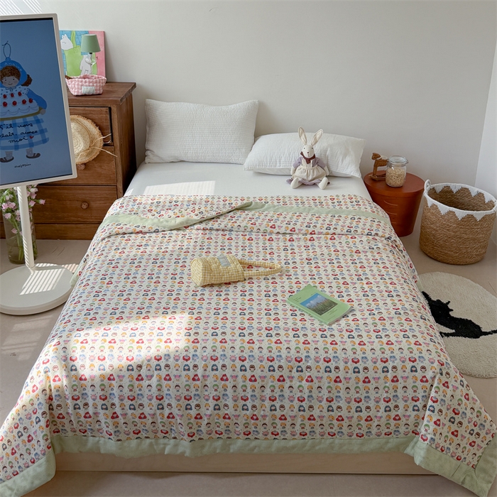 91家纺网 家纺一手货源 找家纺 暖生活 2026新款A类母婴级全棉双层纱夏被 彩豆乐园