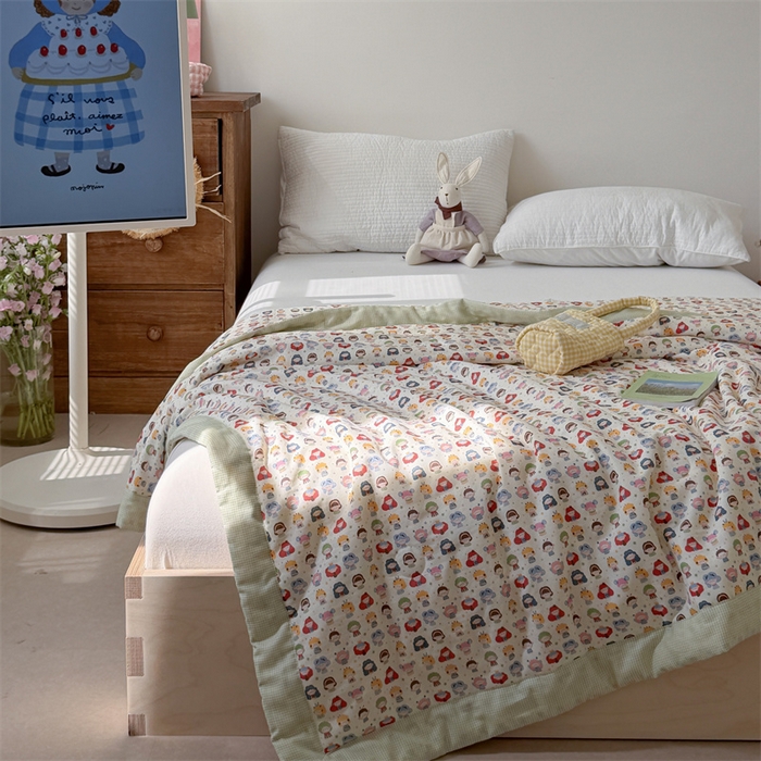 91家纺网 家纺一手货源 找家纺 暖生活 2026新款A类母婴级全棉双层纱夏被 彩豆乐园