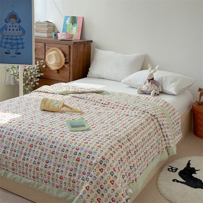 91家纺网 家纺一手货源 找家纺 暖生活 2026新款A类母婴级全棉双层纱夏被 彩豆乐园