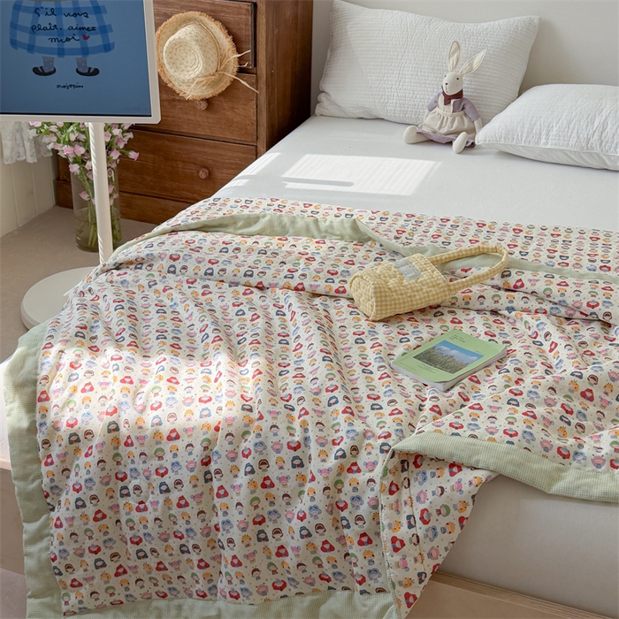 91家纺网 家纺一手货源 找家纺 暖生活 2026新款A类母婴级全棉双层纱夏被 彩豆乐园