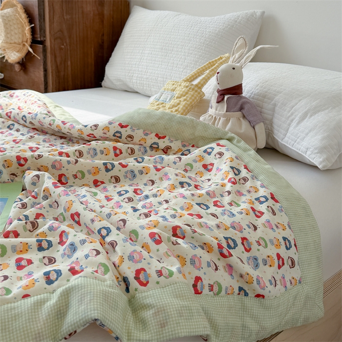 91家纺网 家纺一手货源 找家纺 暖生活 2026新款A类母婴级全棉双层纱夏被 彩豆乐园