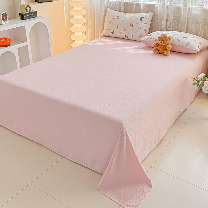 91家纺网 家纺一手货源 找家纺 侯先生家纺新款直播爆款云感双层纱皱皱纱四件套小清新水洗棉床笠 花间蝶语