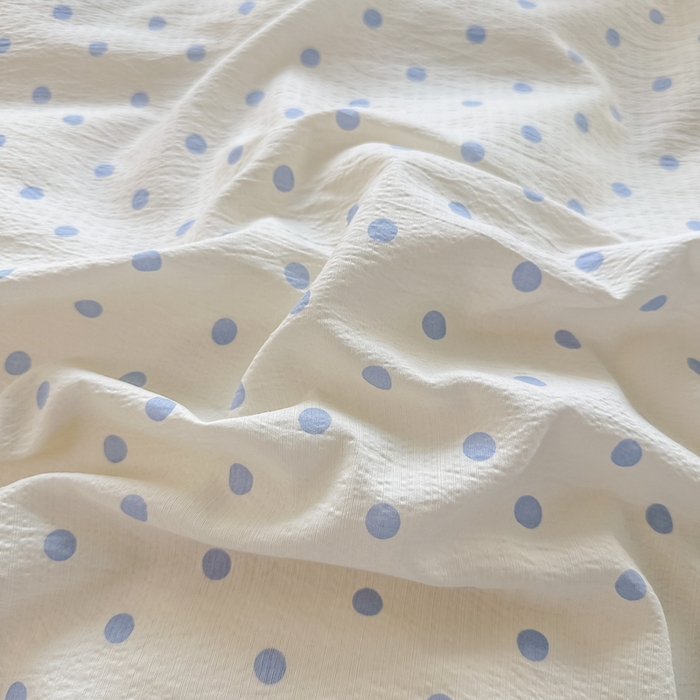 91家纺网 家纺一手货源 找家纺 侯先生家纺新款直播爆款云感双层纱皱皱纱四件套小清新水洗棉床笠 蓝波点