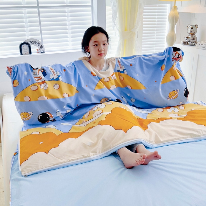 91家纺网 家纺一手货源 找家纺 萌朵防踢被 2025新款纯棉儿童防踢被儿童睡袋（棉花被芯） 领航员
